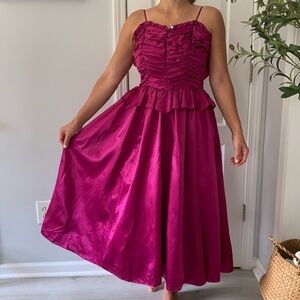 Gunne Sax Jessica McClintock XS satin cocktail dress romantic Fuchsia ruched